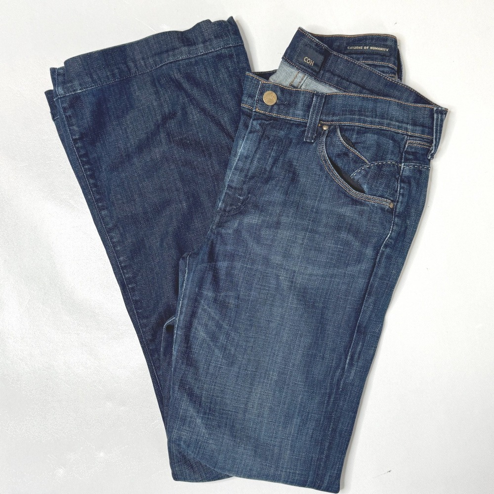 CITIZENS OF HUMANITY Hutton Stretch Jeans 30‎ High Rise Wide Leg Distressed Hems